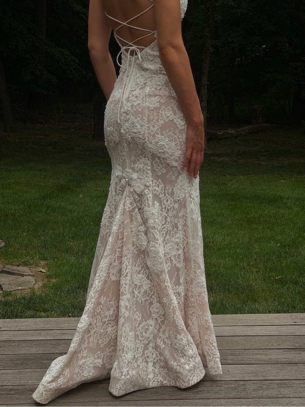 Sherri Hill White Lace Spaghetti-Strap Gown - Picture 4 of 6